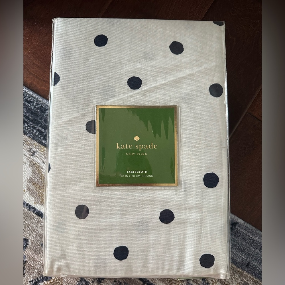 Kate Spade White Tablecloth with Navy Dots